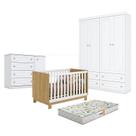 Quarto de Bebê Americano 4 Portas com Berço Americano Mini Cama Q Encanto Slim Freijó Branco Acetinado - Qmovi - Henn e Colchão Gazin