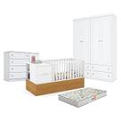 Quarto de Bebê Americano 4 Portas com Berço Americano Multifuncional Formare Branco Freijó - Matic - Henn e Colchão Gazin
