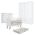 Quarto de Bebê Americano 4 Portas com Berço Americano Q Encanto 3820 Retrô Branco Acetinado - Qmovi - Henn e Colchão Gazin