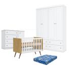 Quarto de Bebê Americano 4 Portas com Berço Americano Q Encanto 3820 Retrô Freijó TOQ Branco Acetinado - Qmovi - Henn e Colchão Ortobom