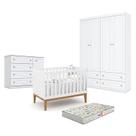 Quarto de Bebê Americano 4 Portas com Berço Americano Unique Branco Soft Eco Wood - Matic - Henn e Colchão Gazin