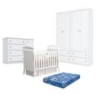 Quarto de Bebê Americano 4 Portas com Berço Danny Branco Acetinado Reller e Colchão Ortobom - Henn.
