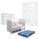 Quarto de Bebê Americano 4 Portas com Berço Nacional Mel Branco Acetinado Reller - Henn e Colchão TendTudo.