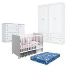Quarto de Bebê Americano 4 Portas com Berço Nacional Mel Branco Acetinado Reller - Henn e Colchão TendTudo.