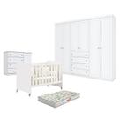 Quarto de Bebê Americano 6 Portas com Berço Americano Evolution 4 em 1 Branco Acetinado Reller e Colchão Gazin - Henn Quarto de Bebê Americano 6 Portas com Berço Americano Evolution 4 em 1 Branco Acetinado Reller e Colchão Gazin - Henn