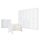Quarto de Bebê Americano 6 Portas com Berço Americano Evolution 4 em 1 Branco Acetinado Reller - Henn
