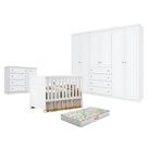 Quarto De Bebê Americano 6 Portas Com Berço Americano Katatau Branco Acetinado - Reller - Henn E Colchão Gazin