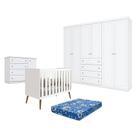 Quarto de Bebê Americano 6 Portas com Berço Americano Katatau Branco Acetinado Reller - Henn e Colchão Ortobom