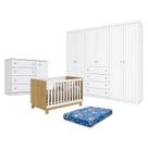 Quarto de Bebê Americano 6 Portas com Berço Americano Mini Cama Q Encanto Slim Freijó Branco Acetinado - Qmovi - Henn e Colchão TendTudo