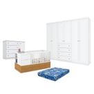 Quarto de Bebê Americano 6 Portas com Berço Americano Multifuncional Formare Branco Freijó - Matic e Colchão Ortobom