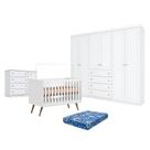 Quarto de Bebê Americano 6 Portas com Berço Americano Q Encanto 3820 Retrô Branco Acetinado - Qmovi - Henn e Colchão TendTudo
