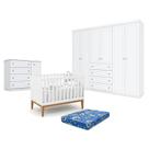 Quarto de Bebê Americano 6 Portas com Berço Americano Unique Branco Soft Eco Wood - Matic - Henn e Colchão TendTudo