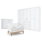 Quarto De Bebê Americano 6 Portas Com Berço Americano Unique Branco Soft Eco Wood - Matic - Henn