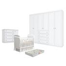 Quarto de Bebê Americano 6 Portas com Berço Danny Branco Acetinado Reller e Colchão Gazin - Henn.