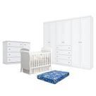Quarto De Bebê Americano 6 Portas Com Berço Danny Branco Acetinado Reller E Colchão Ortobom - Henn.