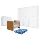 Quarto de Bebê Americano 6 Portas com Berço Nacional Mel Branco Savana Reller - Henn e Colchão Ortobom.