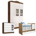 Quarto de Bebê Ariel 3 Portas com Berço Americano Multifuncional Cléo Branco Acetinado Amadeirado Carolina