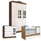 Quarto de Bebê Ariel 3 Portas com Berço Americano Multifuncional Cléo Branco Acetinado Amadeirado Carolina