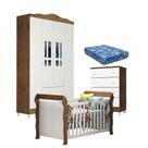 Quarto De Bebê Ariel 4p Gaveteiro E Berço Lara Branco Acetinado Amadeirado Com Colchão - Carolina