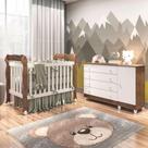 Quarto de Bebê Berço 3 em 1 Cômoda com Porta Fraldario Infantil Amadeirado Carolina Baby