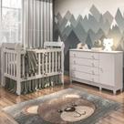 Quarto de Bebê Berço 3 em 1 Cômoda com Porta Fraldario Infantil Branco Carolina Baby