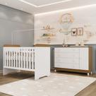 Quarto de Bebê Berço 3 em 1 Gabrielle Cômoda com Porta Fraldario Amadeirado Carolina Baby