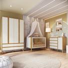 Quarto de Bebê Berço Arredondado 3 em 1 Guarda-Roupa 4 Portas e Cômoda 100% MDF Luly Espresso Móveis Bege/Off White/Amêndoa Quarto de Bebê Berço Arredondado 3 em 1 Guarda-Roupa 4 Portas e Cômoda 100% MDF Luly Espresso Móveis Bege/Off White/Amêndoa