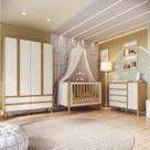 Quarto de Bebê Berço Arredondado 3 em 1 Guarda-roupa 4 Portas e Cômoda 100% Mdf Luly Espresso Móveis