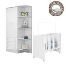 Quarto de Bebê Berço c/Rod Colchão Light e Guarda Roupa Doce Sonho Branco Qmovi Ortobom