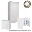 Quarto de Bebê Berço c/Rod Colchão Nana Guarda Roupa Cômoda Doce Sonho Branco Qmovi Umaflex