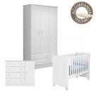 Quarto de Bebê Berço c/Rod Colchão Nana Guarda Roupa Cômoda Doce Sonho Branco Qmovi Umaflex