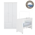 Quarto de Bebê Berço c/Rod Colchão Physical e Guarda Roupa Doce Sonho Branco Qmovi Ortobom
