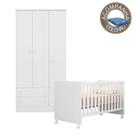 Quarto de Bebê Berço c/Rod Colchão Physical e Guarda Roupa Doce Sonho Branco Qmovi Ortobom