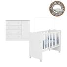 Quarto de Bebê Berço c/ Rodízios Colchão Light e Cômoda Doce Sonho Branco Qmovi Ortobom