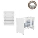 Quarto de Bebê Berço c/ Rodízios Colchão Light e Cômoda Doce Sonho Branco Qmovi Ortobom