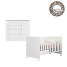 Quarto de Bebê Berço c/ Rodízios Colchão Light e Cômoda Doce Sonho Branco Qmovi Ortobom