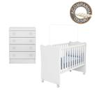 Quarto de Bebê Berço c/ Rodízios Colchão Nana Nenem e Cômoda Doce Sonho Branco Qmovi Umaflex