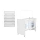 Quarto de Bebê Berço c/ Rodízios e Cômoda Doce Sonho Branco Qmovi