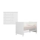 Quarto de Bebê Berço c/ Rodízios e Cômoda Doce Sonho Branco Qmovi