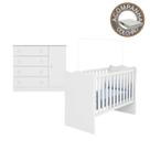 Quarto de Bebê Berço Colchão Light e Cômoda Doce Sonho Branco Qmovi Ortobom