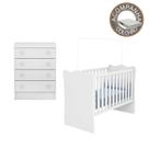 Quarto de Bebê Berço Colchão Light e Cômoda Doce Sonho Branco Qmovi Ortobom