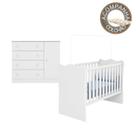 Quarto de Bebê Berço Colchão Nana Nenem e Cômoda Doce Sonho Branco Qmovi Umaflex