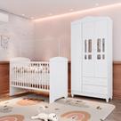 Quarto de Bebê Berço Eloá 3 em 1 e Roupeiro 3 Portas Mdf Ariel Branco