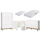 Quarto de Bebê Berço Evolution Guarda Roupa 3 Portas Cômoda Sapateira Elfe 02 Colchões