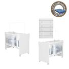 Quarto de Bebê Berço Gemeos c/ Rodízios Colchão Physical e Cômoda Doce Sonho Branco Qmovi Ortobom