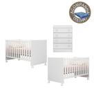 Quarto de Bebê Berço Gemeos c/ Rodízios Colchão Physical e Cômoda Doce Sonho Branco Qmovi Ortobom
