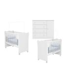 Quarto de Bebê Berço Gemeos c/ Rodízios e Cômoda Doce Sonho Branco Qmovi