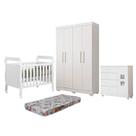 Quarto de Bebê Berço Mini Cama com Colchão, Cômoda 1 Porta 4 Gavetas e Roupeiro 4 Portas 3 Gavetas Quarto de Bebê Berço Mini Cama com Colchão, Cômoda 1 Porta 4 Gavetas e Roupeiro 4 Portas 3 Gavetas