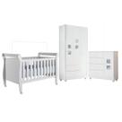 Quarto de Bebê Berço Mini Cama, Cômoda 1 Porta 4 Gavetas e Roupeiro 3 Portas 2 Gavetas