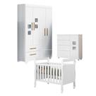 Quarto de Bebê Berço Mini Cama, Cômoda 1 Porta 4 Gavetas e Roupeiro 4 Portas 2 Gavetas Fly